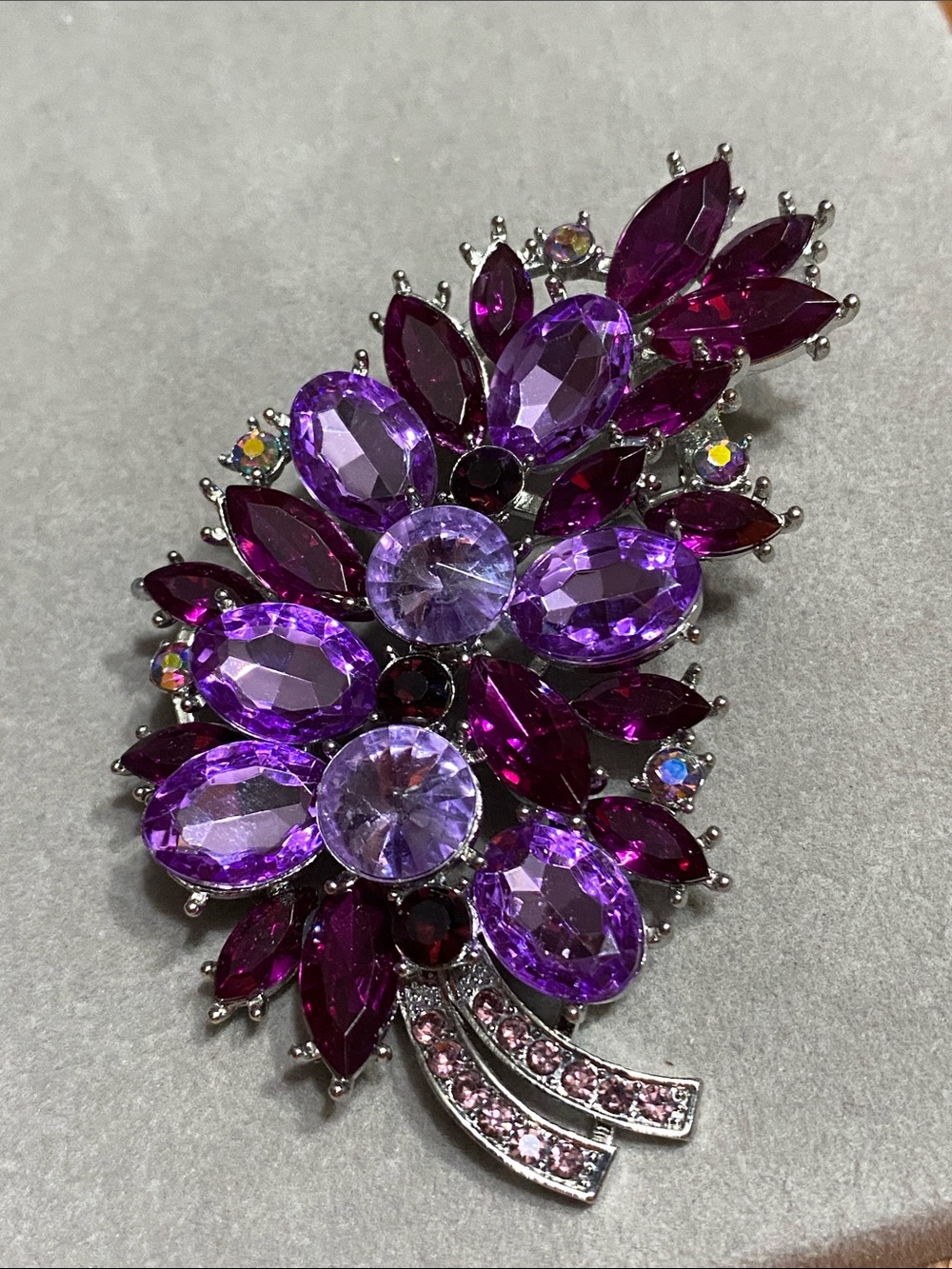 Purple Floral Rivoli Crystal Brooch